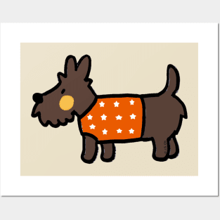 brown puppy in orange jumper Posters and Art